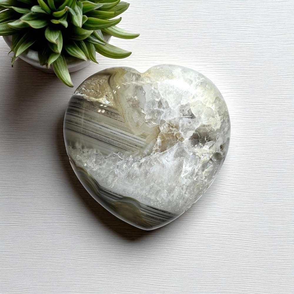 Banded Agate Crystal Heart Carving | Healing Stone Decor & Boho Gift